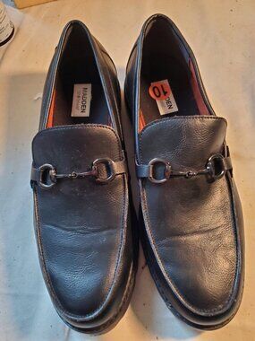 Madden Men's Size 10.5 Black Leather Dress Loafers with Ortholite